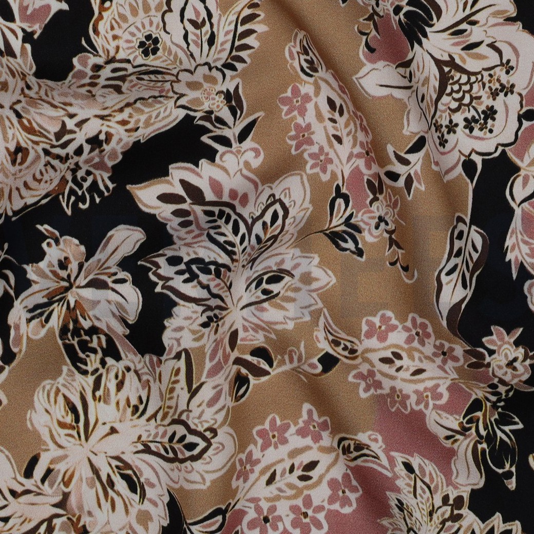 VISCOSE SATIN DIGITAL FLOWERS BLACK #2