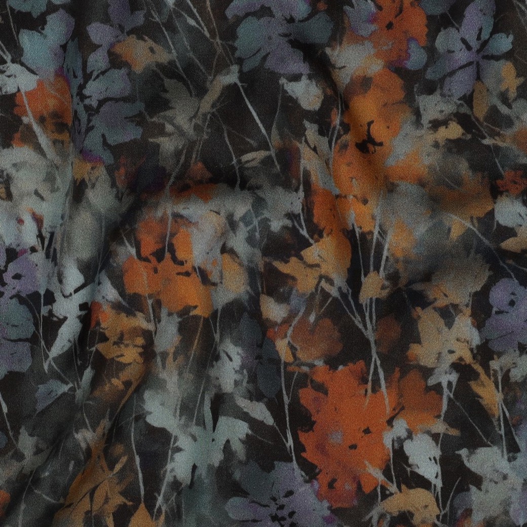 VISCOSE SATIN DIGITAL FLOWERS BLACK #2