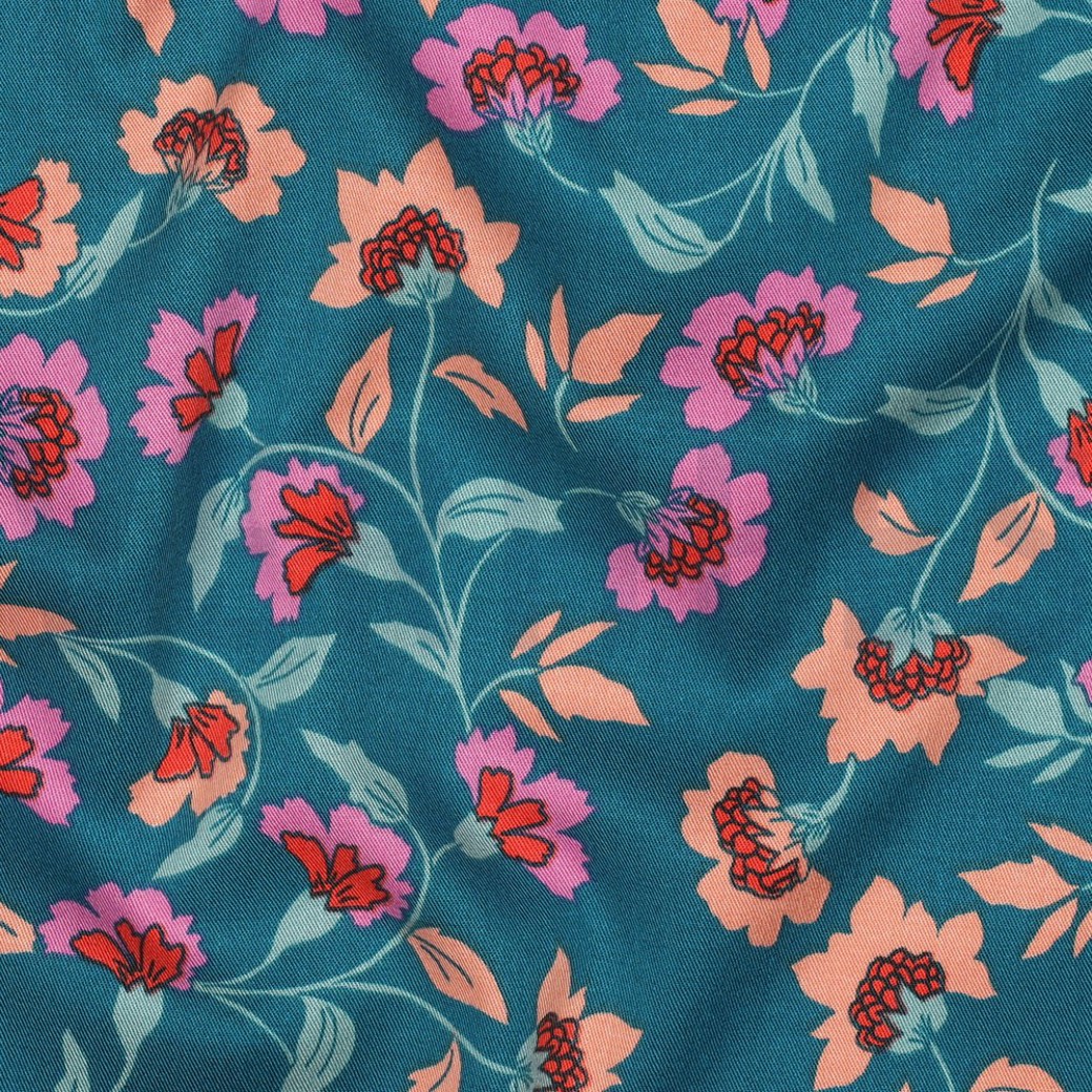 ROSELLA STRETCH FLOWERS PETROL #2