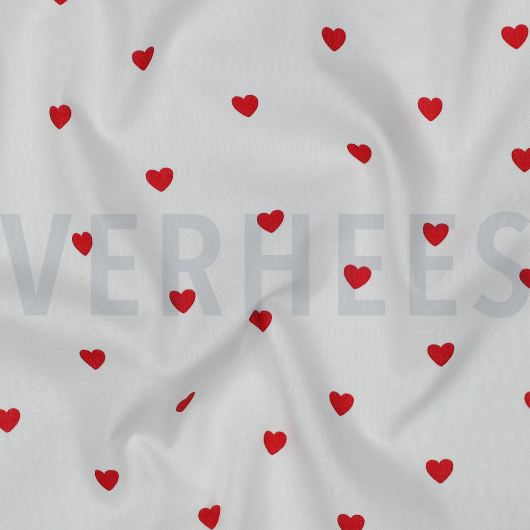 FINE POPLIN HEARTS WHITE / DARK RED #2