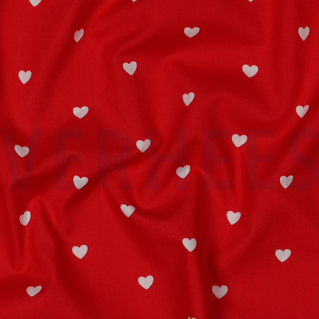 FINE POPLIN HEARTS DARK RED / WHITE #2