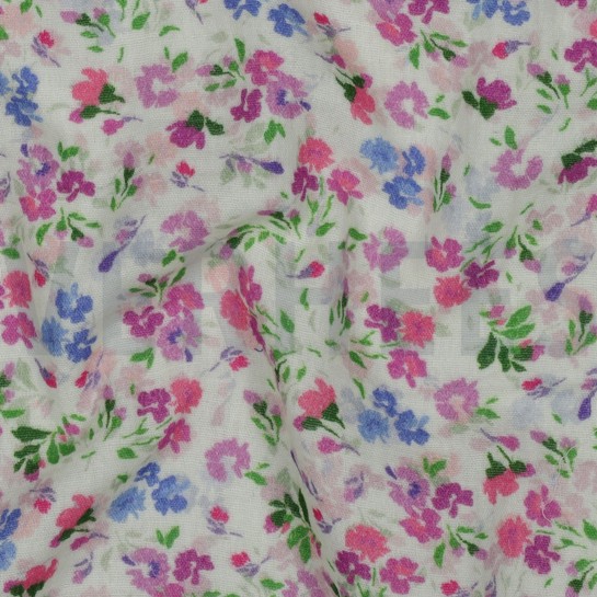 DOUBLE GAZE DE COTON FLEURS BLANC CASSÉ #7
