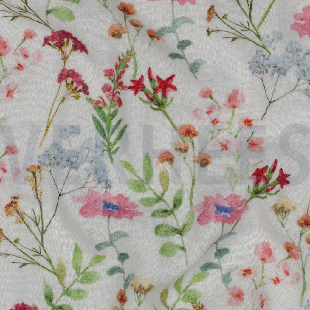 DOUBLE GAUZE DIGITAL FLOWERS WHITE #2