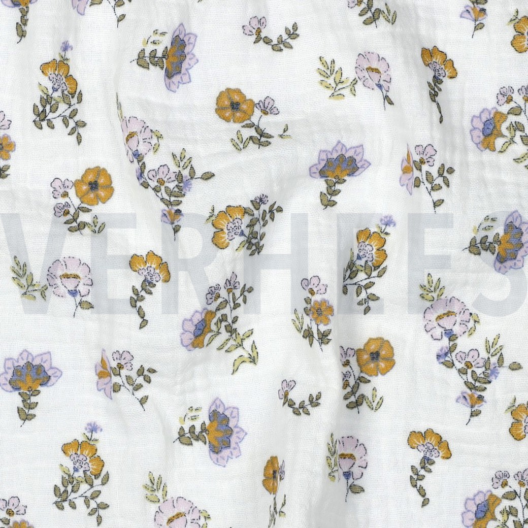 DOUBLE GAUZE GOTS FLOWERS WHITE #2