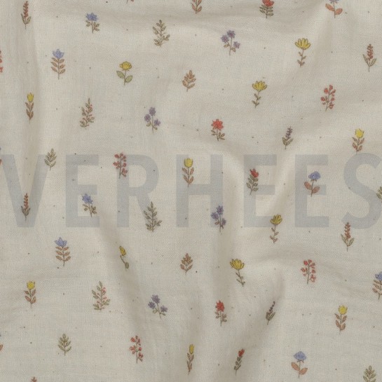 DOUBLE GAUZE GOTS DIGITAL FLOWERS NATURAL #7