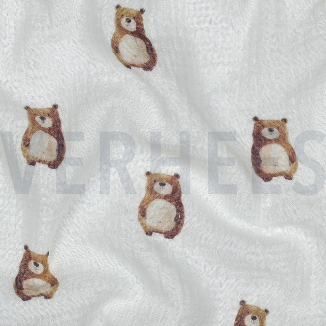 DOUBLE GAUZE GOTS DIGITAL ANIMALS WHITE #2