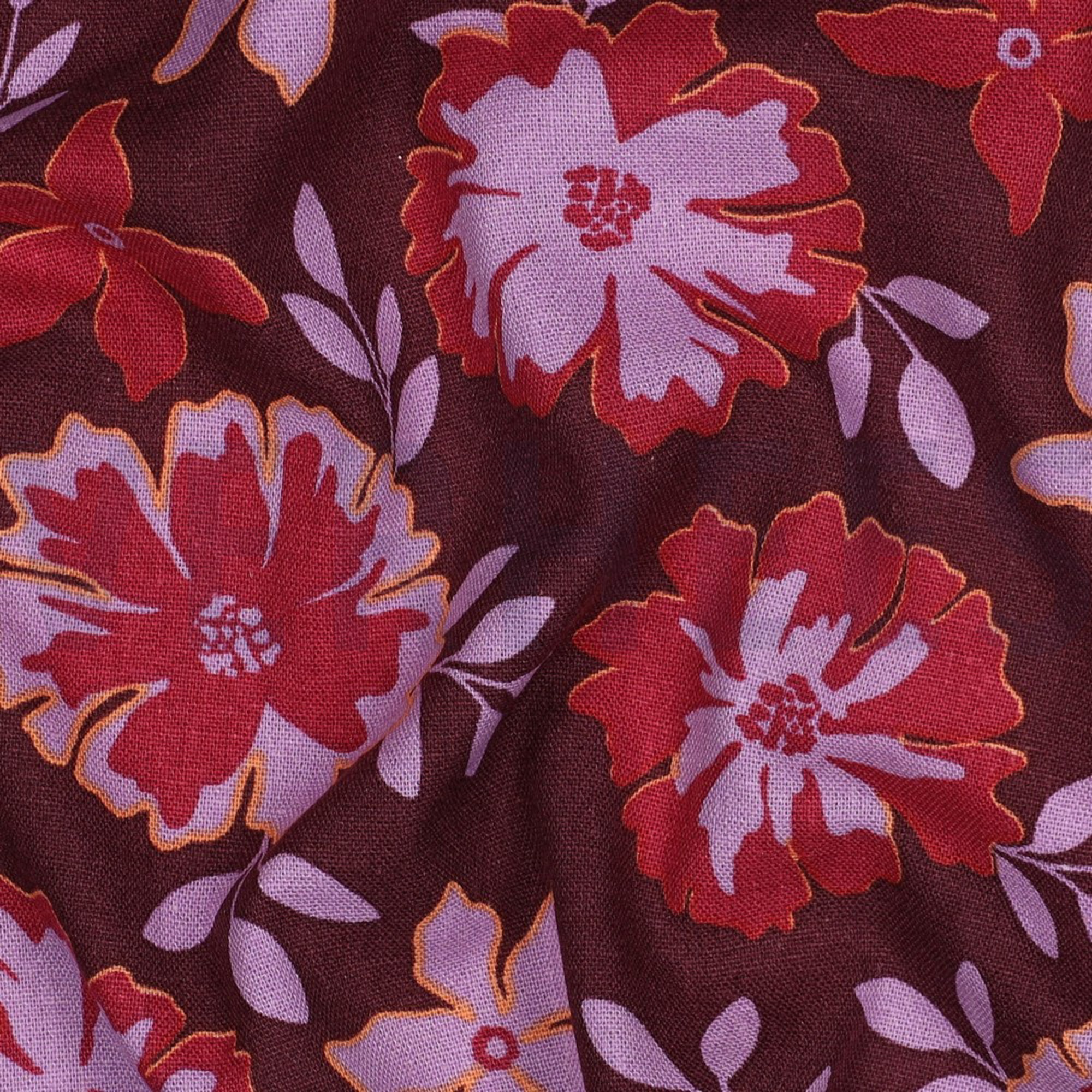 LINEN VISCOSE FLOWERS BORDEAUX (high resolution) #2