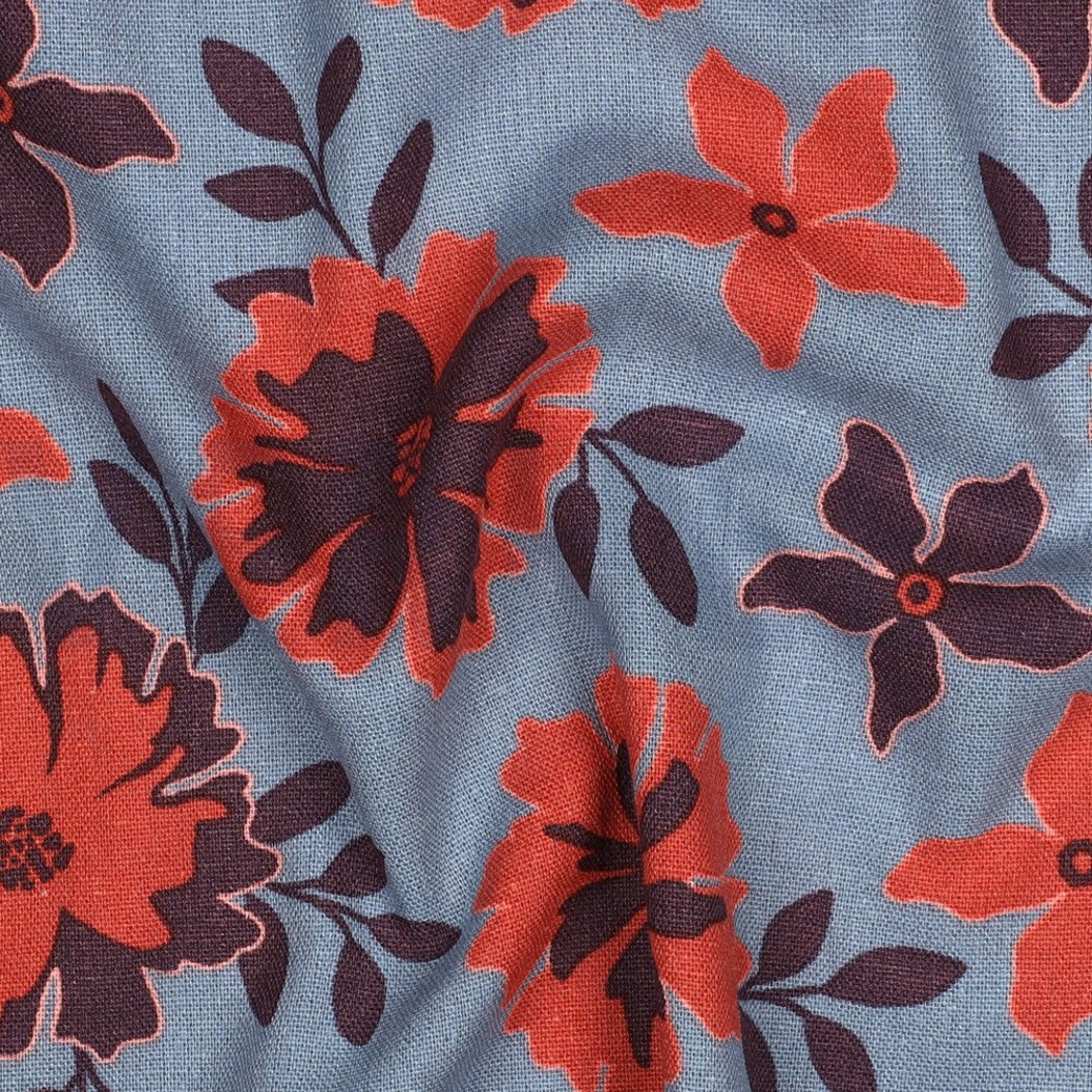 LINEN VISCOSE FLOWERS BLUE #2