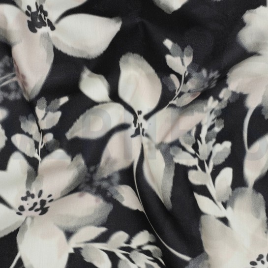 COTTON VISCOSE DIGITAL FLOWERS BLACK #7