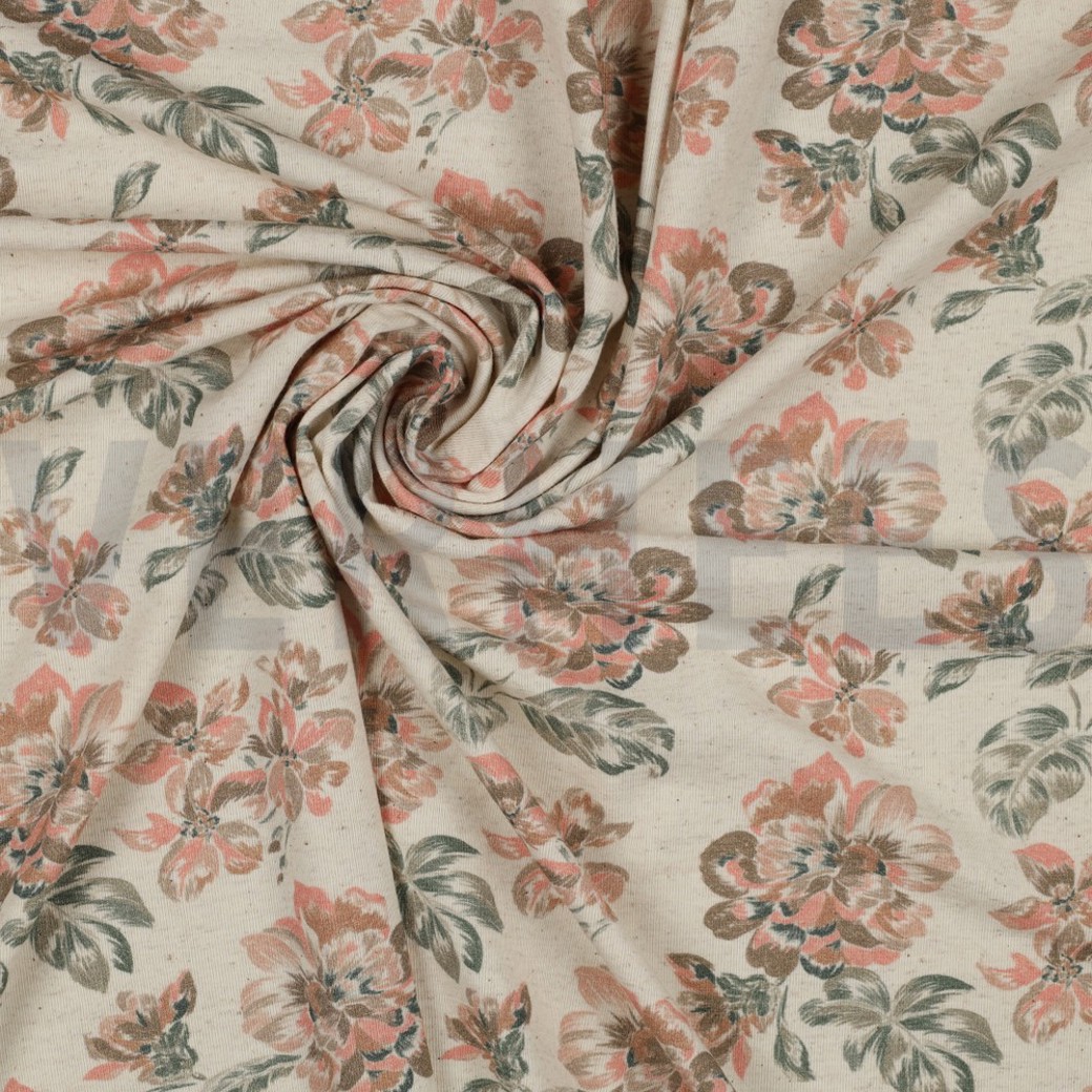 LINEN JERSEY DIGITAL FLOWERS ECRU #2