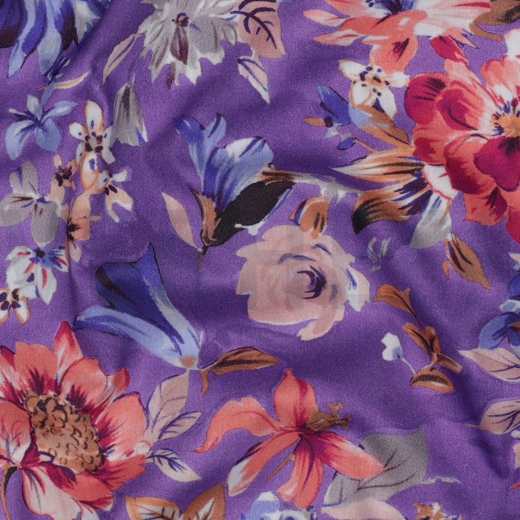 COTTON VISCOSE DIGITAL FLOWERS LAVENDER #2