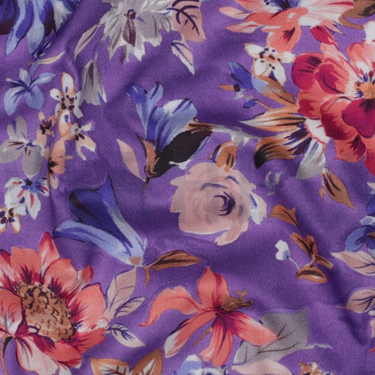 COTTON VISCOSE DIGITAL FLOWERS LAVENDER #7