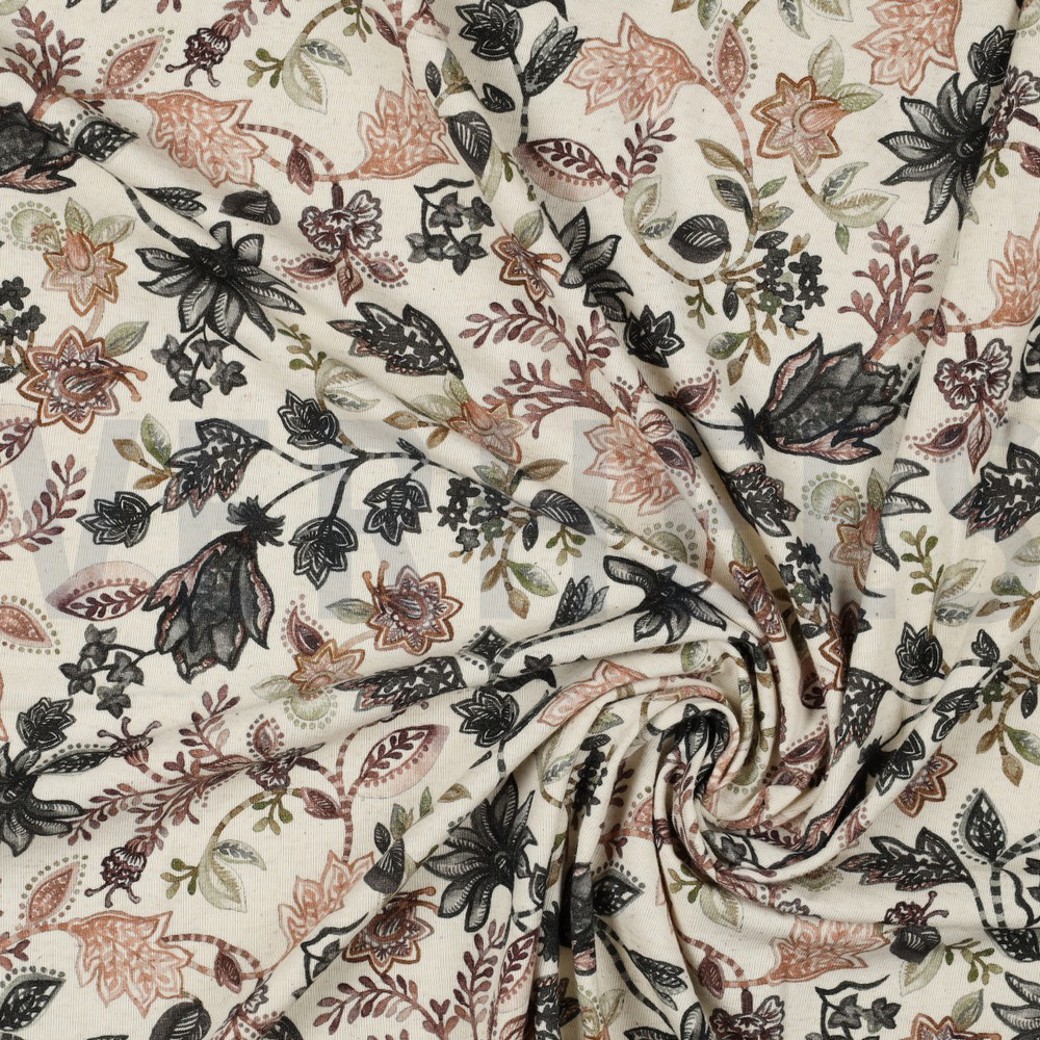 LINEN JERSEY DIGITAL FLOWERS GREY #2