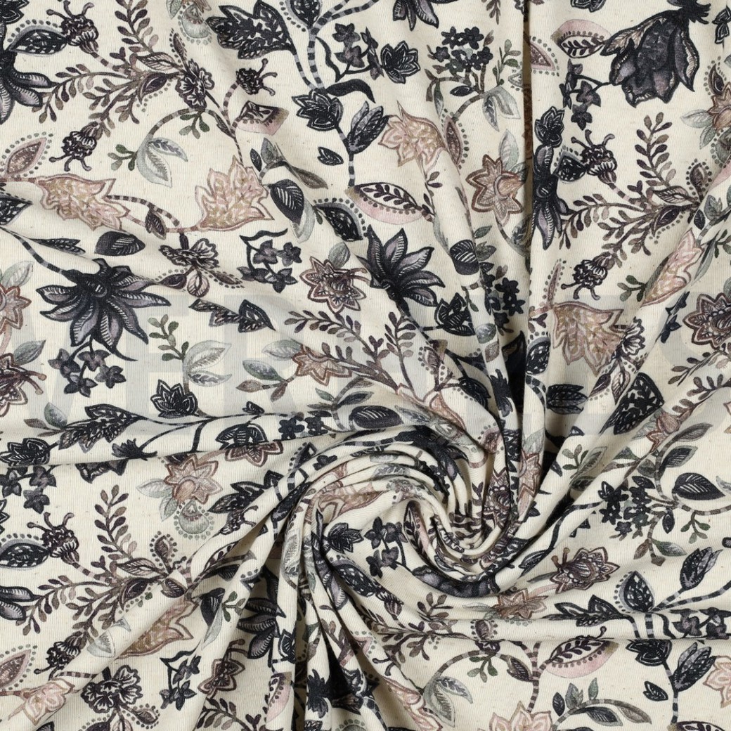 LINEN JERSEY DIGITAL FLOWERS NAVY #2