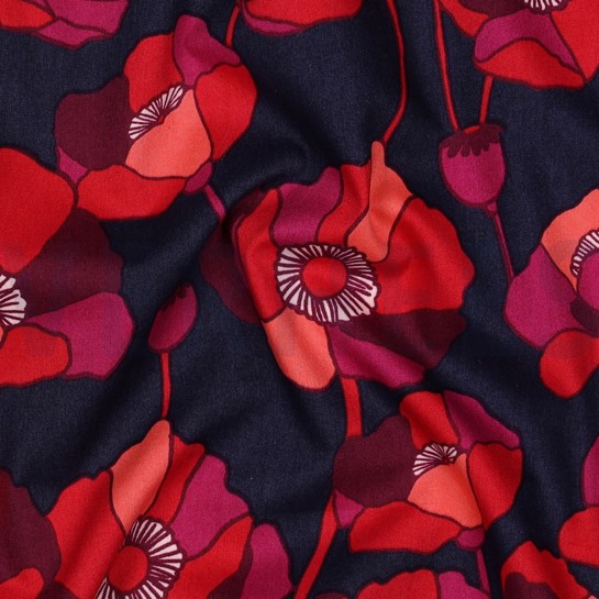 COTTON VISCOSE FLOWERS NAVY #7