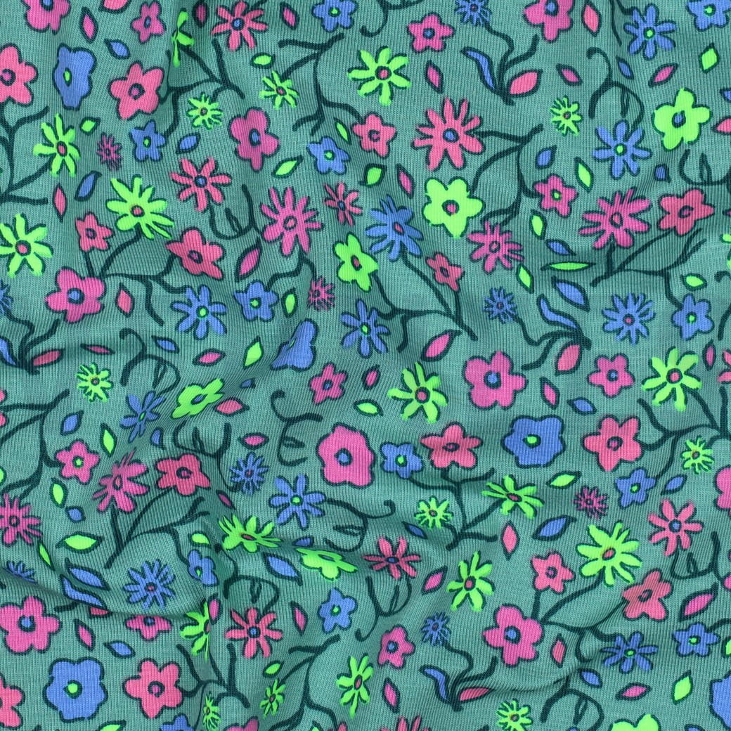 JERSEY NEON FLOWERS GREEN #2
