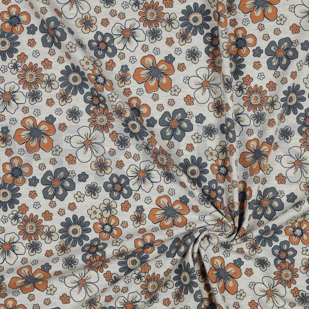 JERSEY MELANGE FLOWERS ECRU #2