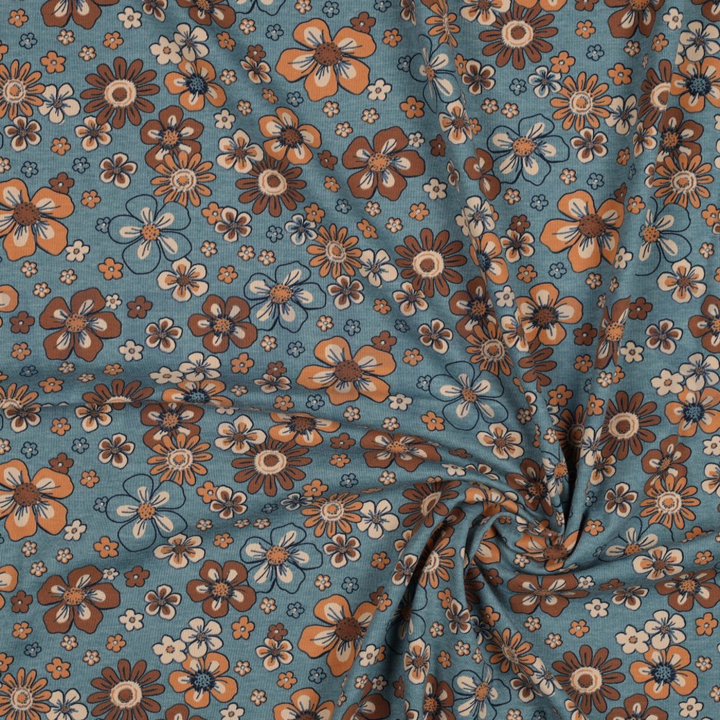 JERSEY MELANGE FLOWERS SMOKE BLUE #2