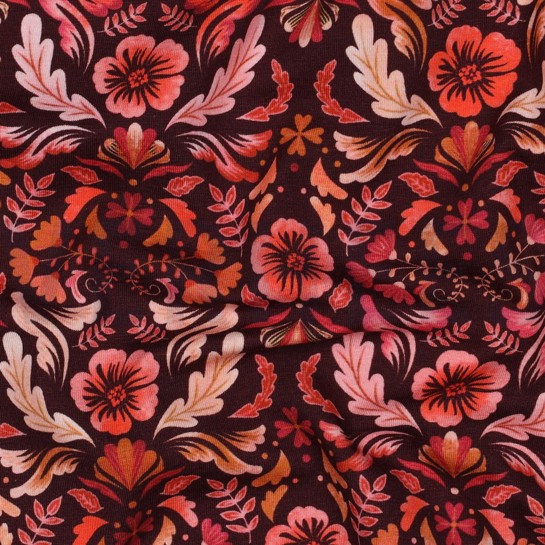 JERSEY DIGITAL FLOWERS DARK RED #7
