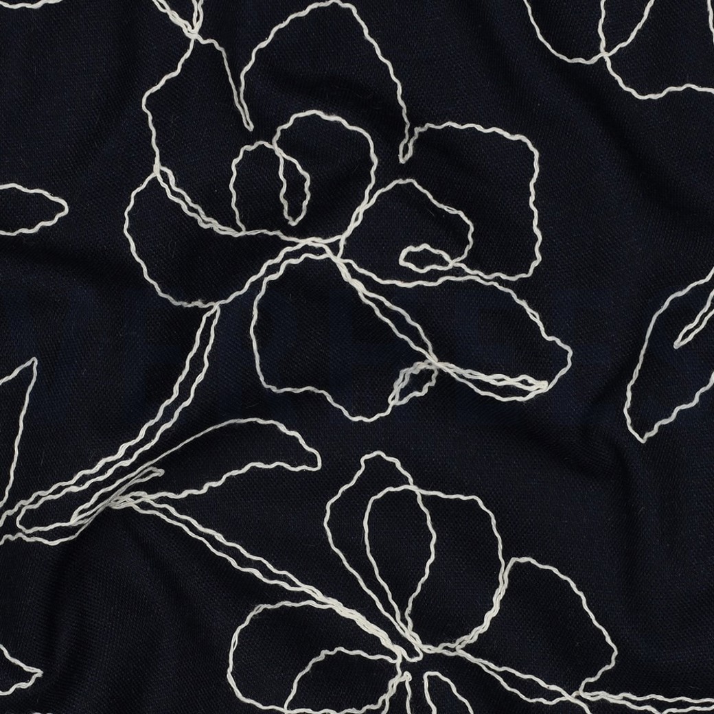 LINEN VISCOSE EMBROIDERY FLOWERS NAVY #2