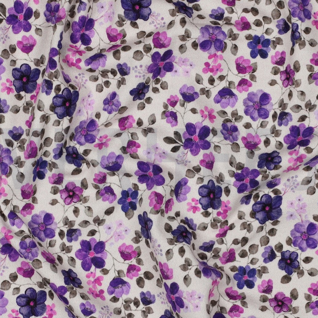 JERSEY GOTS DIGITAL FLOWERS OFF-WHITE / PURPLE #2