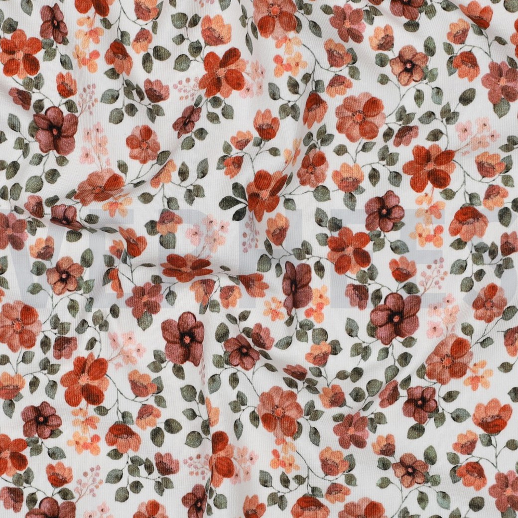 JERSEY GOTS DIGITAL FLOWERS WHITE / PEACH #2