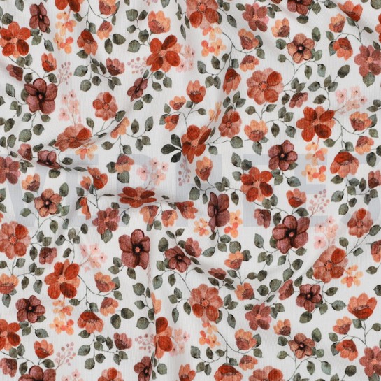 JERSEY GOTS DIGITAL FLOWERS WHITE / PEACH #7
