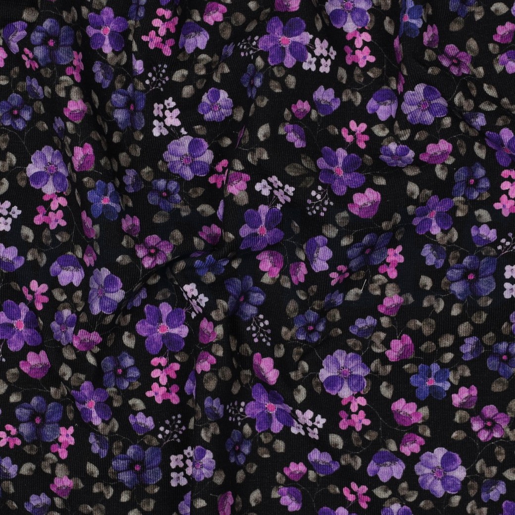 JERSEY GOTS DIGITAL FLOWERS NAVY / PURPLE #2