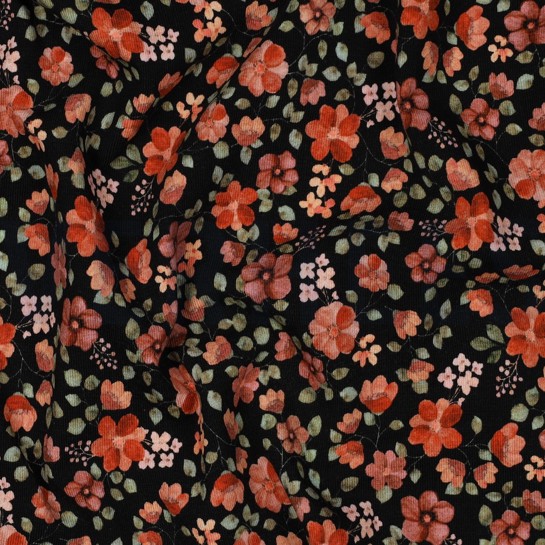 JERSEY GOTS DIGITAL FLOWERS BLACK/ PEACH #7