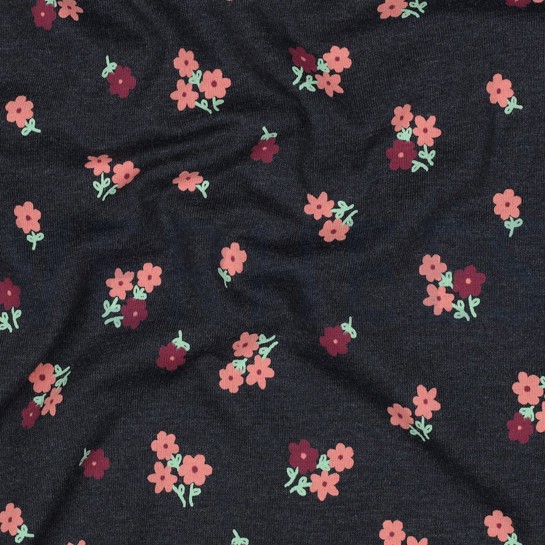 JERSEY MELANGE FLOWERS INDIGO #7