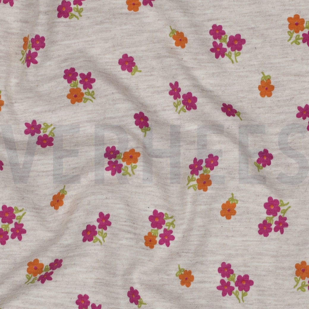JERSEY MELANGE FLOWERS LIGHT SAND #2