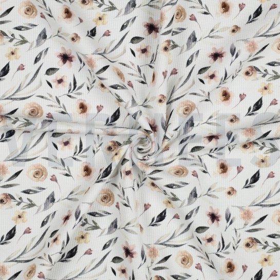 WAFFLE JERSEY DIGITAL FLOWERS WHITE #7
