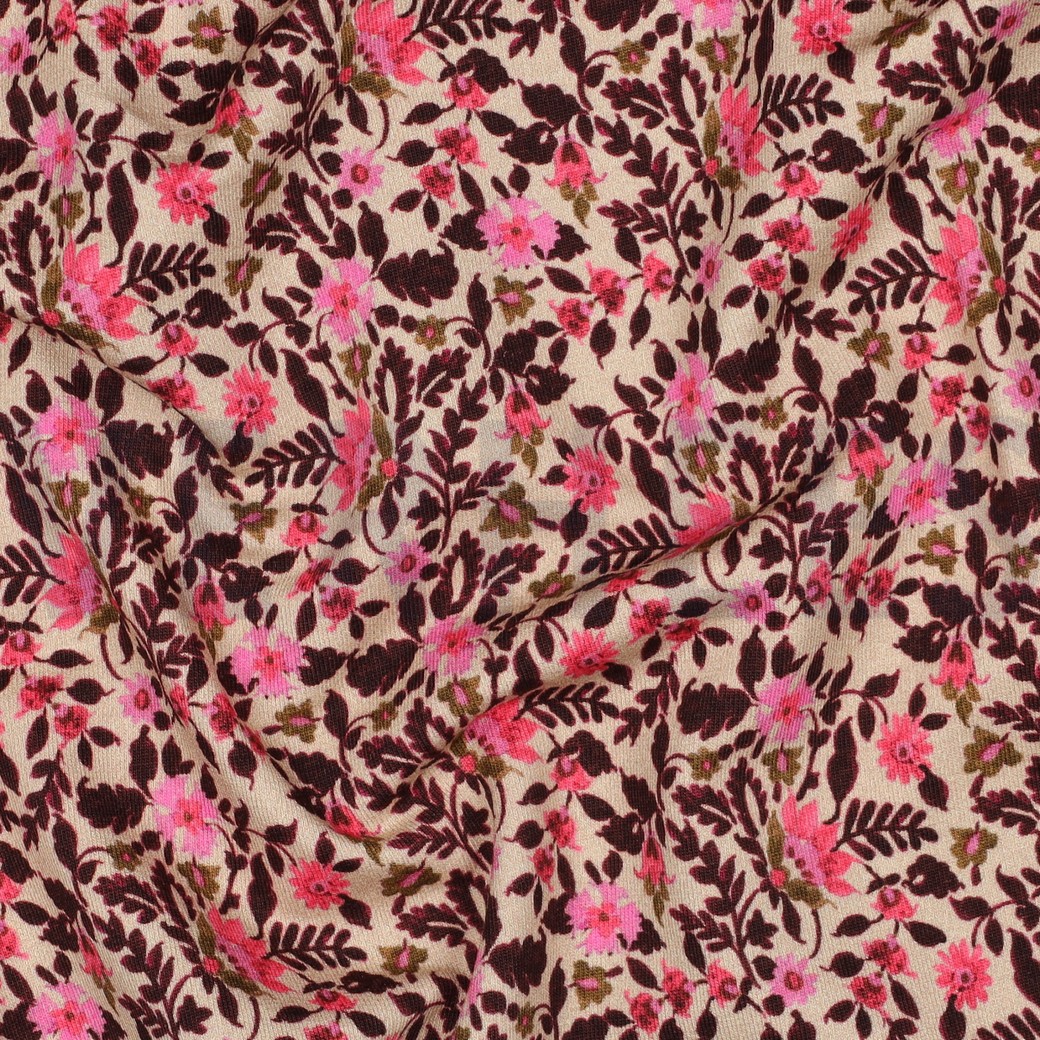 FRENCH TERRY DIGITAL FLOWERS BEIGE #2