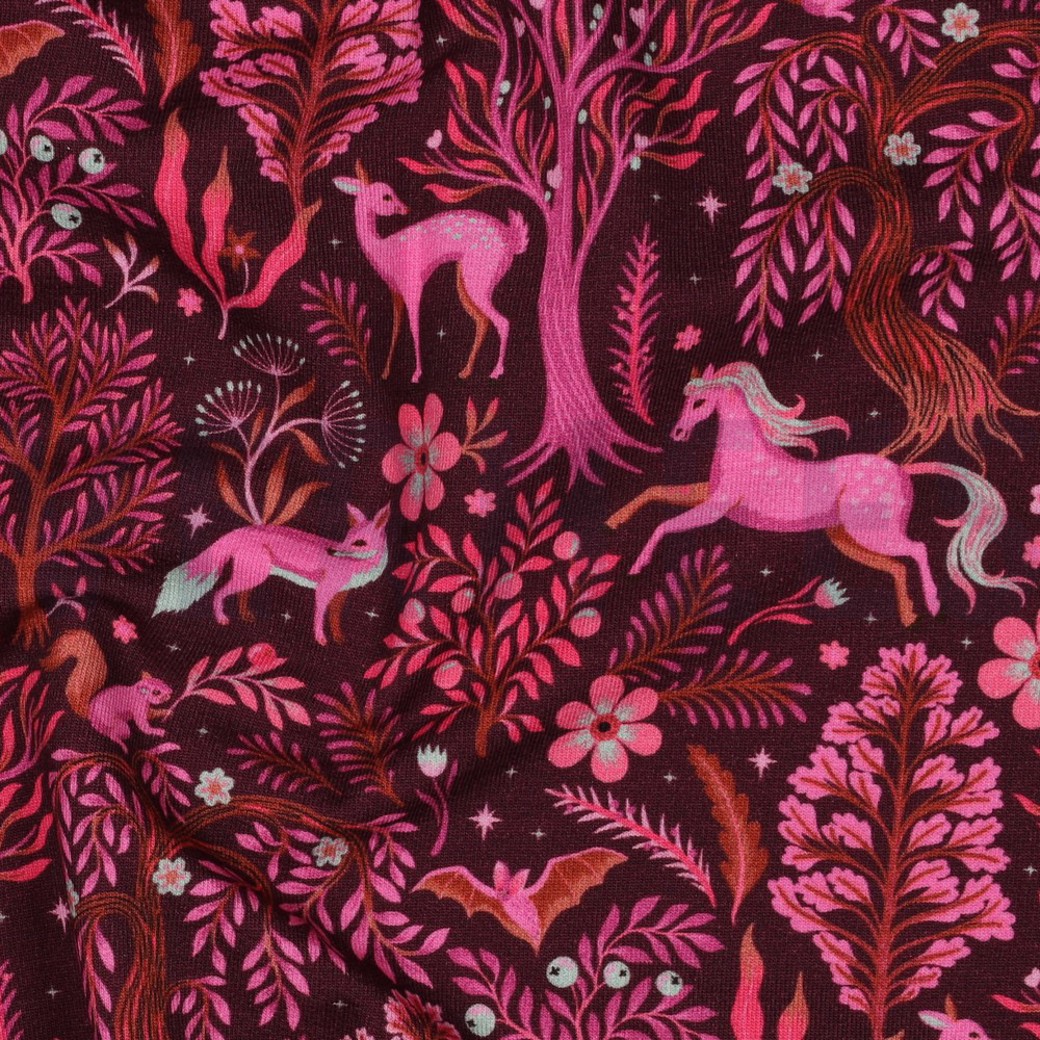 FRENCH TERRY DIGITAL FOREST ANIMALS BORDEAUX #2