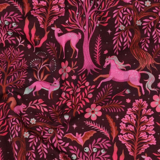 FRENCH TERRY DIGITAL FOREST ANIMALS BORDEAUX #7