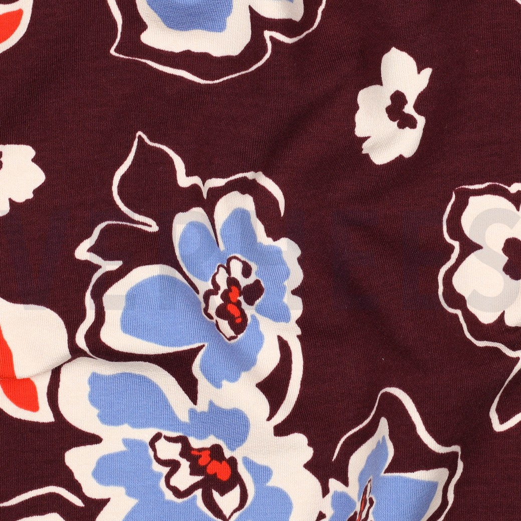 FRENCH TERRY FLOWERS BORDEAUX #2
