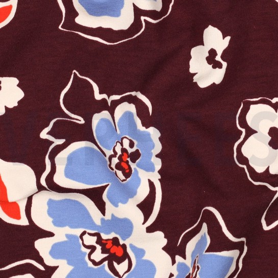 FRENCH TERRY FLOWERS BORDEAUX #7