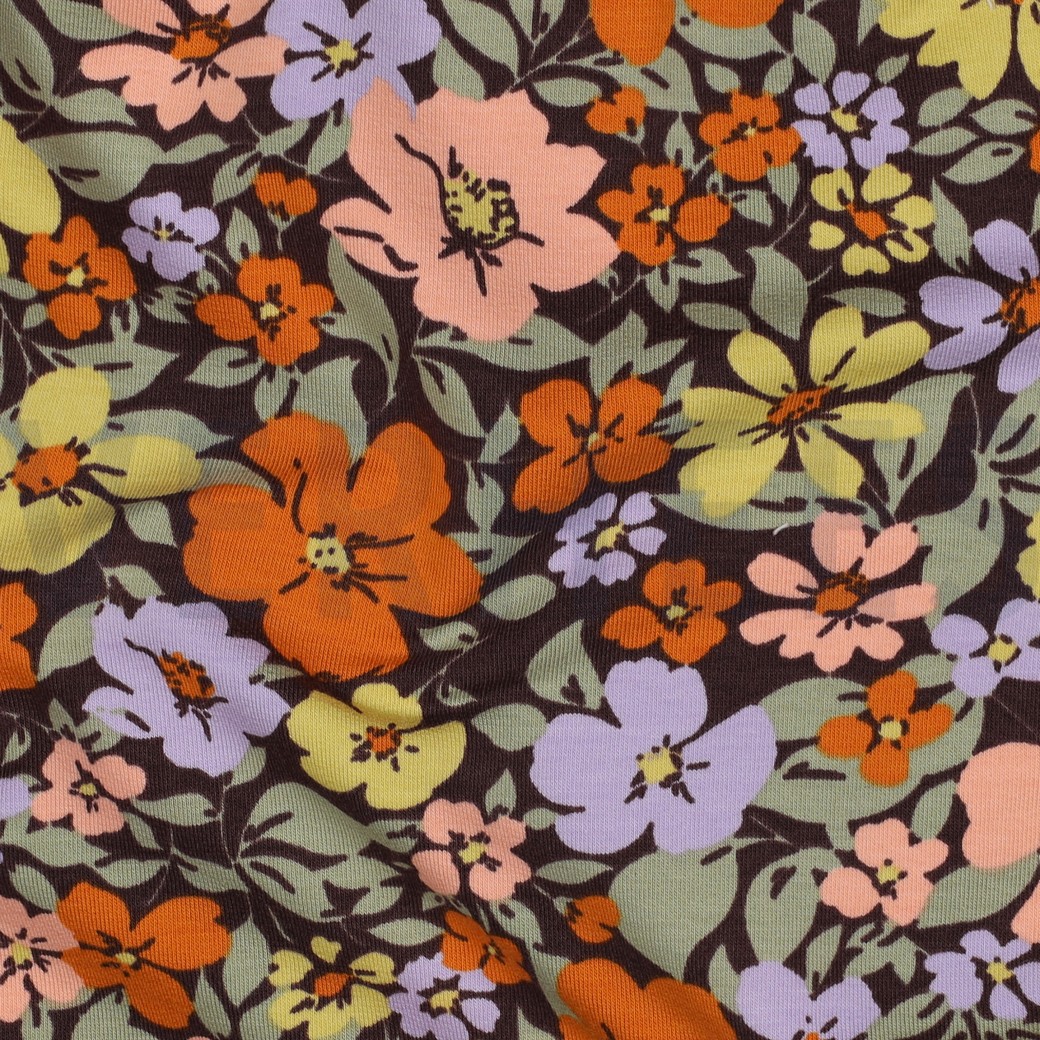 FRENCH TERRY FLOWERS PURPLE/ GREEN #2