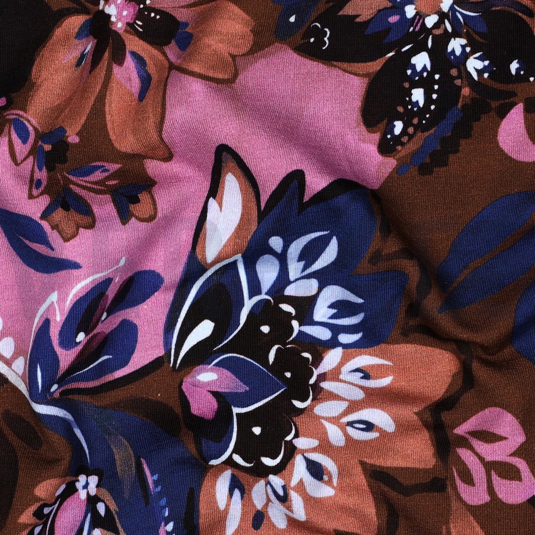 FRENCH TERRY DIGITAL FLOWERS BROWN #2