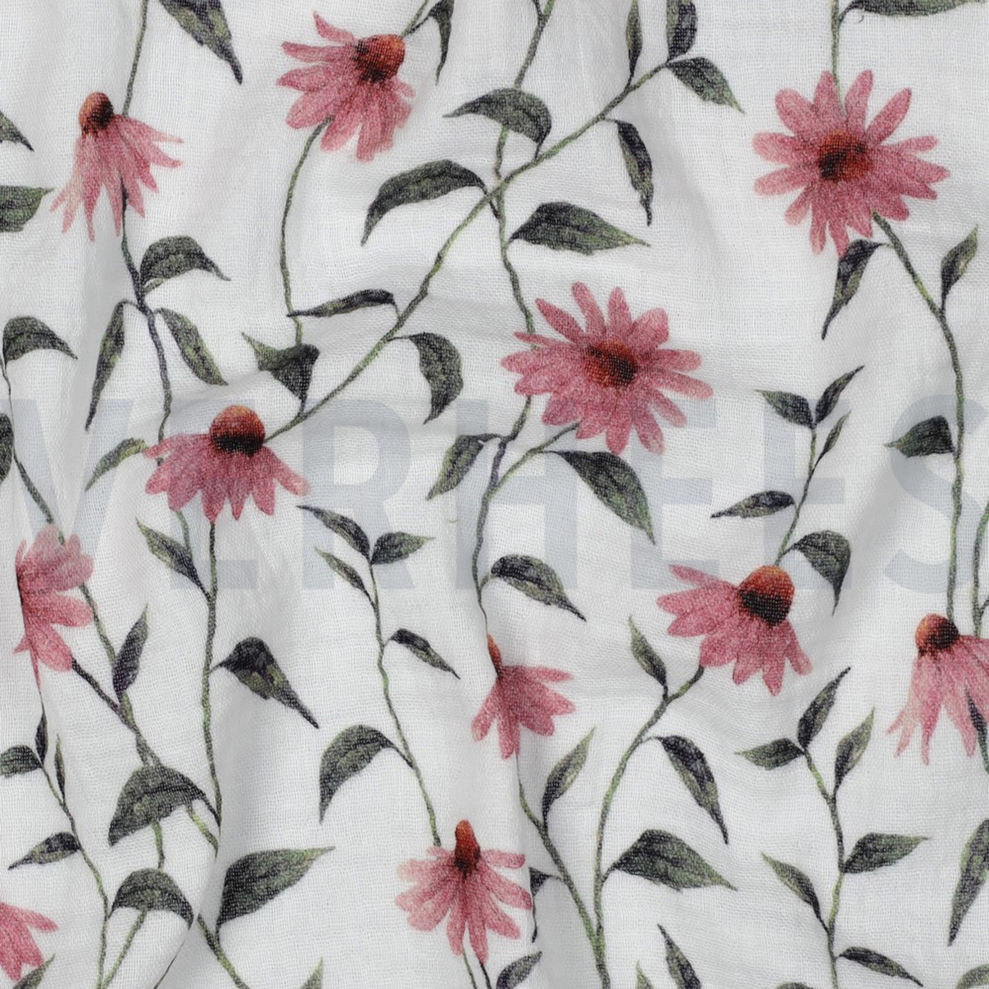 DOUBLE GAUZE GOTS DIGITAL FLOWERS WHITE (high resolution) #2