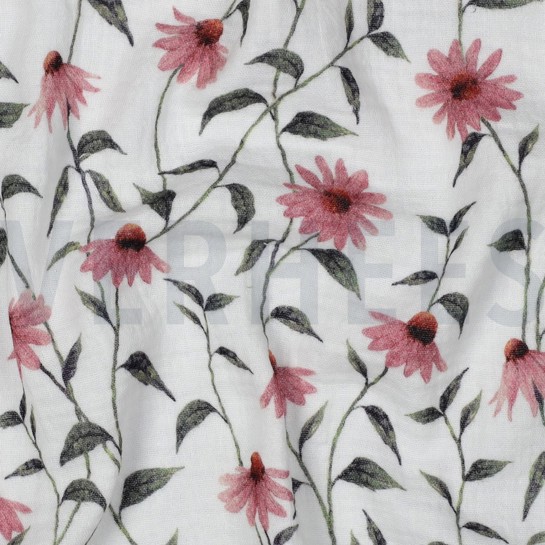DOUBLE GAUZE GOTS DIGITAL FLOWERS WHITE #7