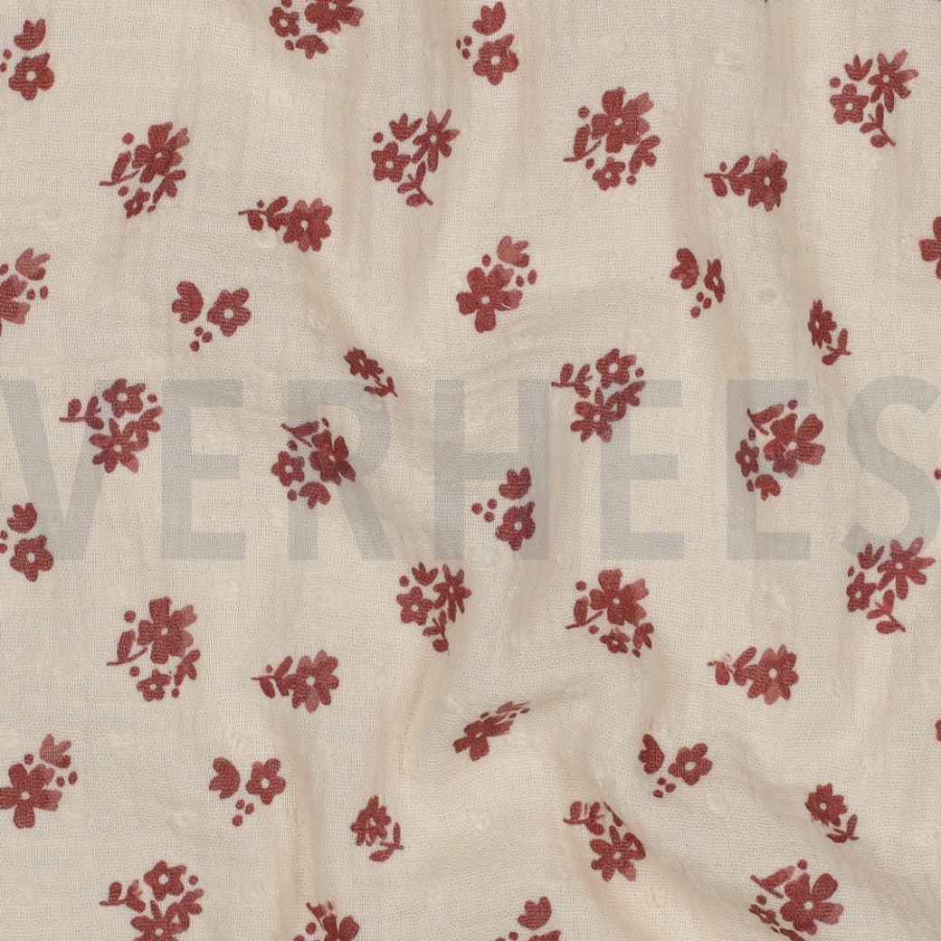 DOUBLE GAUZE DOBBY FLOWERS PEACH #2