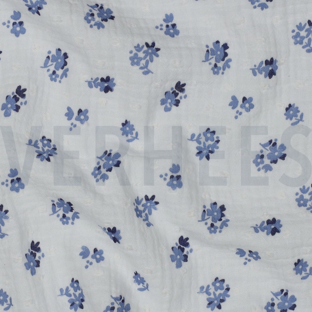 DOUBLE GAUZE DOBBY FLOWERS WHITE #2