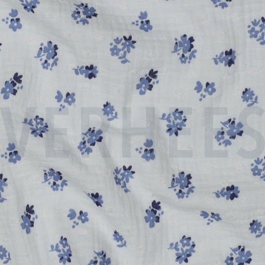 DOUBLE GAUZE DOBBY FLOWERS WHITE #7