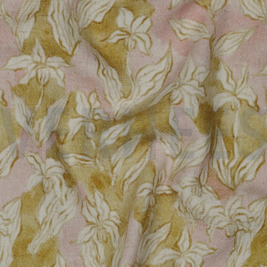 LINEN VISCOSE CREPE DIGITAL FLOWERS OCHRE #2