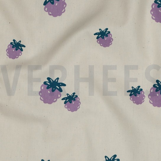 POPLIN GOTS NATURAL BERRIES NATURAL/ PETROL #7