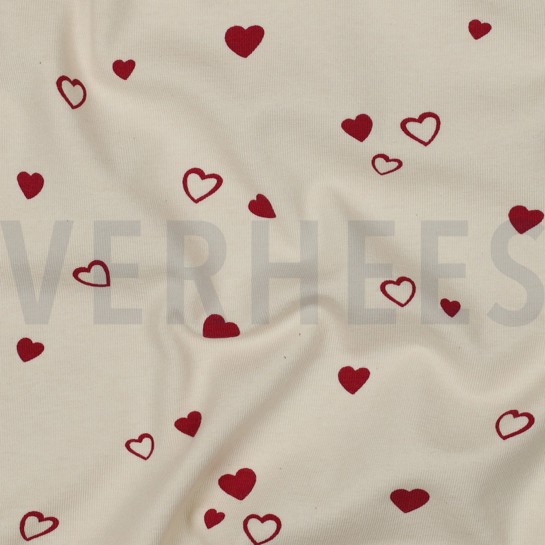 JERSEY GOTS NATURAL HEARTS NATURAL/ FUCHSIA #7