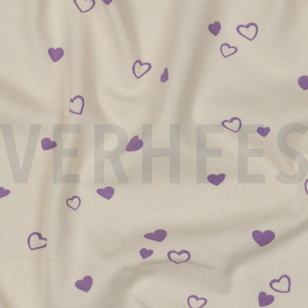 JERSEY GOTS NATURAL HEARTS NATURAL/ LILAC #2