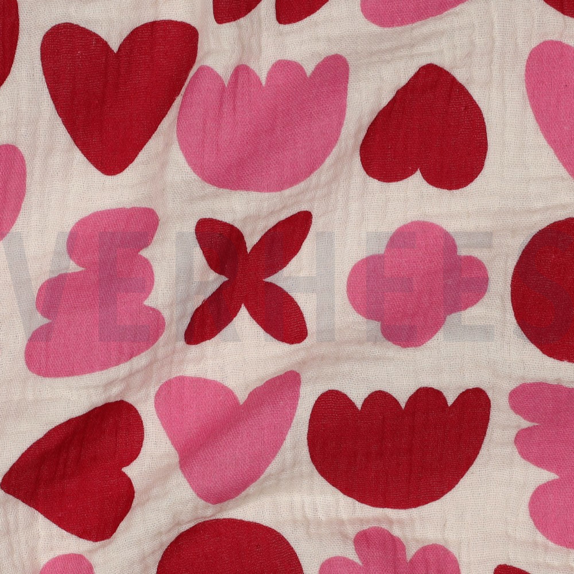 DOUBLE GAUZE GOTS NATURAL LOVE SHAPES NATURAL/ FUCHSIA (high resolution) #2