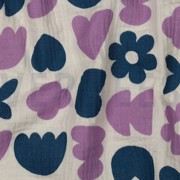 DOUBLE GAUZE GOTS NATURAL LOVE SHAPES NATURAL/ PETROL (thumbnail) #2